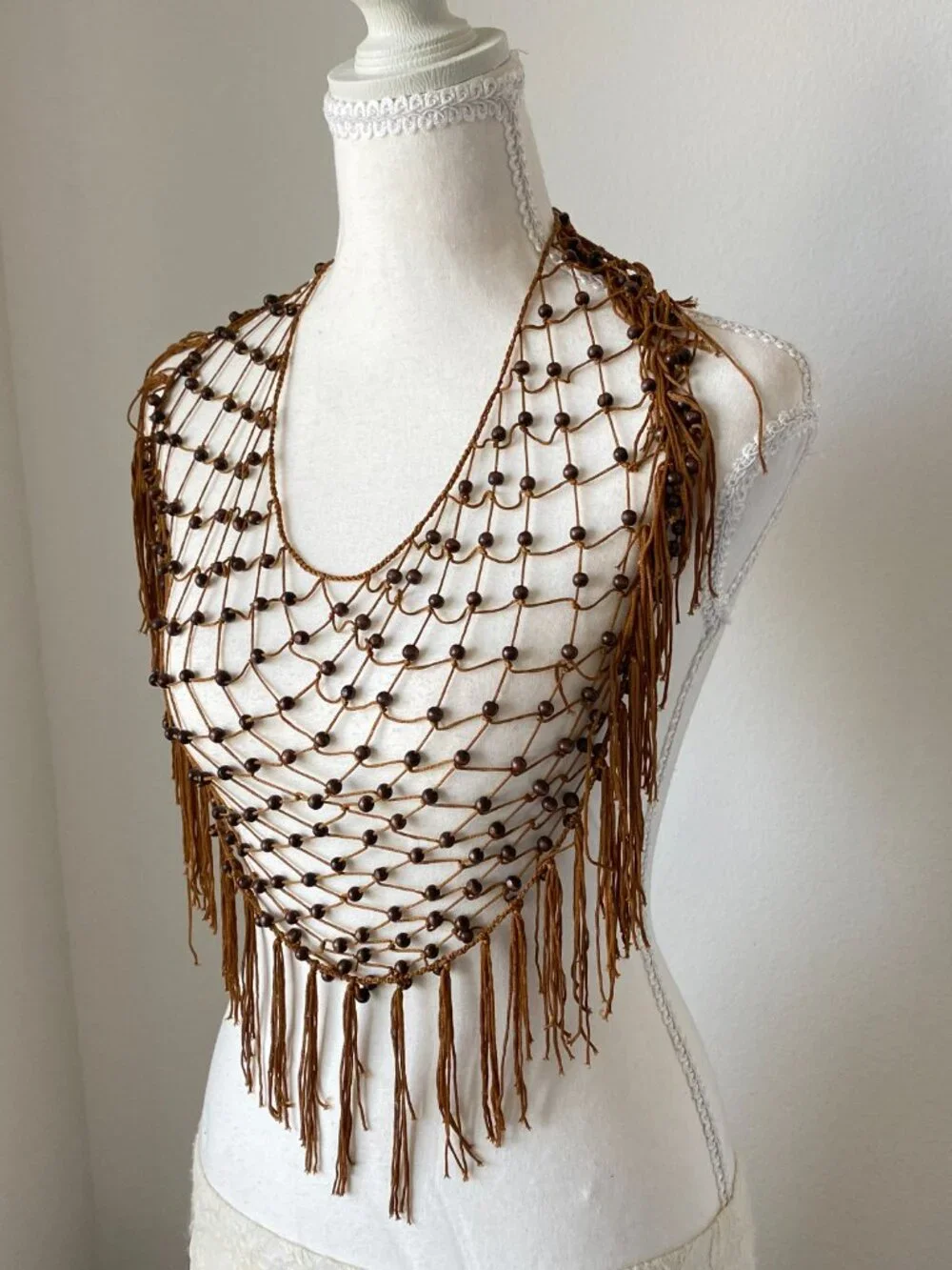 Boho Brown Beaded Hip Scarf & Fringe Belt